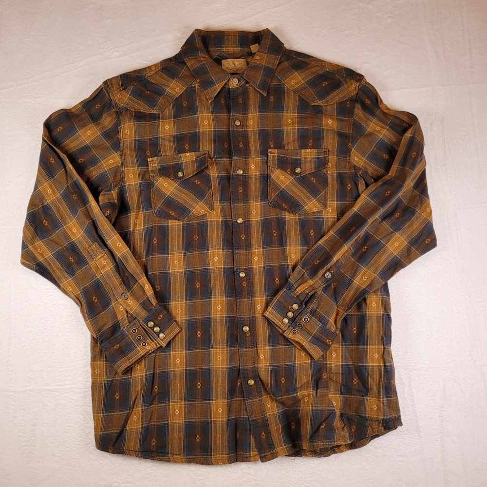 Red Head Ranch Mens XL Western Snap Shirt Plaid Brown Blue Long Sleeve 11-40140